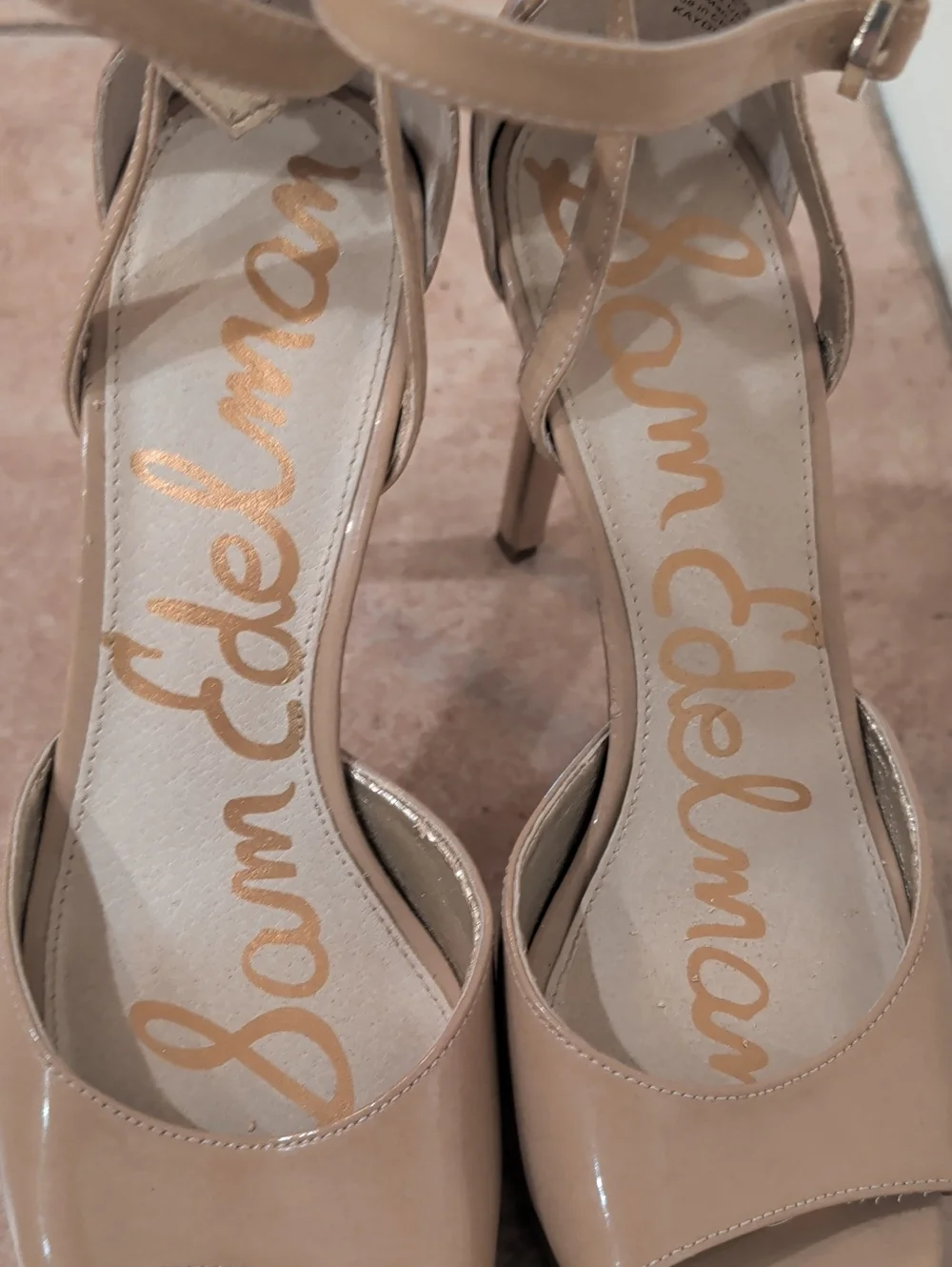 Sam Edelman Nude Patent Platform Ankle-Strap Heels SZ 6 1/2